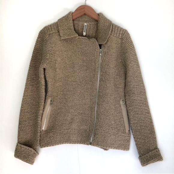 Monoreno Anthropologie Tan Knit Zipper Jacket sweater style jacket size small - Picture 1 of 12